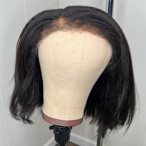 Short bob kinky straight 4c edge wig